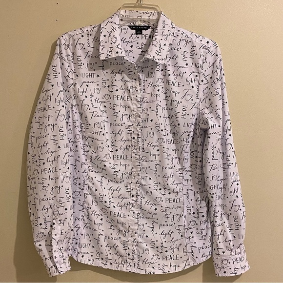 Zac & Rachel Womens M White Roll Tab Sleeve Peace Light Joy Button Up Shirt - Picture 1 of 11